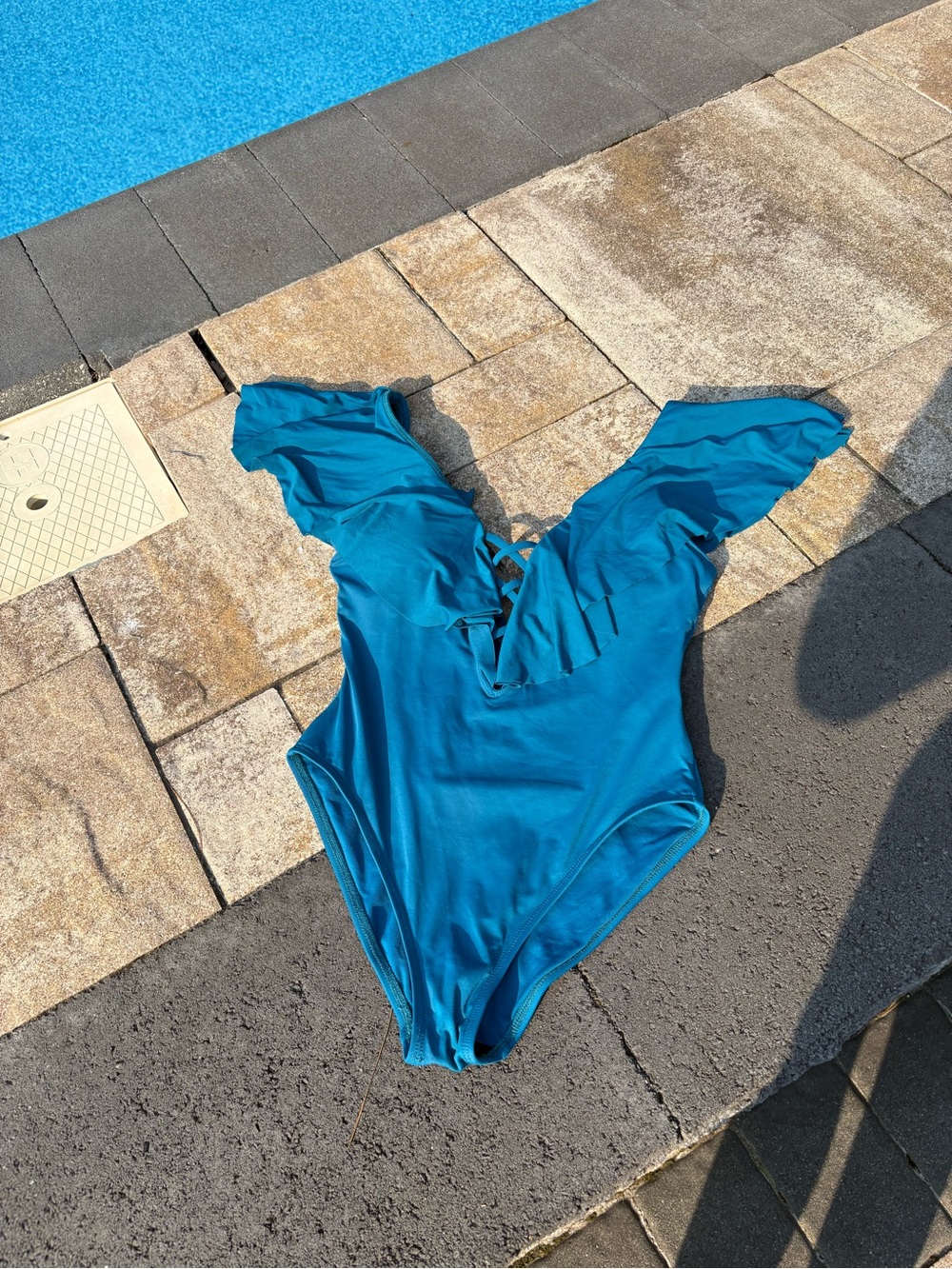 La Blanca Teal Ruffled Lace-Up One-Piece Swimsuit